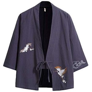 AnyuA Hanfu Kimono voor heren, lange mouwen, tang, cloak, cardigan met borduurwerk, grijs., L
