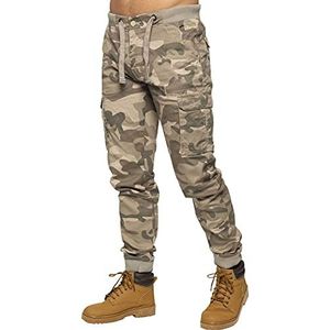 Enzo Mens Militaire Combat Joggers Broek Camouflage Cargo Camo Werkbroek, Beige, 34W / 32L