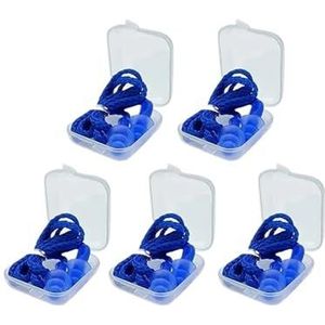 1-10Pairs Ruisonderdrukkende Siliconen Oordopjes Herbruikbare Oordopje met Touw Waterdichte Zwemmen Rubber Oordoppen Komen met Doos (5 Paar Blauw)