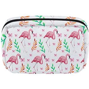 Cosmetische Rits Pouch Make-up Bag Reizen Waterdichte Toiletry Zakken voor Vrouwen Geschilderde Roze Flamingo's Bloem, Meerkleurig, 17.5x7x10.5cm/6.9x4.1x2.8in