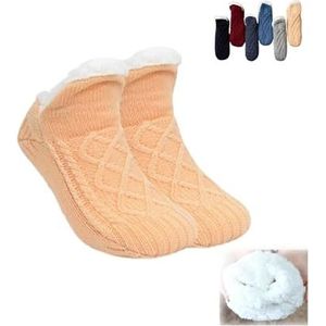 VULCCI Antislip thermische sokken voor binnen, met fleece gevoerde antislip thermische pantoffelsokken, pluizige slipperssokken met V-mond voor dames en heren, Abrikoos, Medium