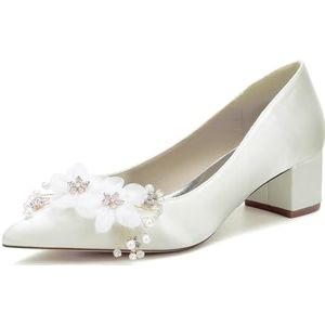 Bruiloft Prom Schoenen voor Vrouwen Instappers met Puntige Neus Kantoor Bruiloft Bruidsfeest Schoenen,ivoor,38 EU