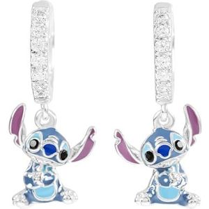 Disney 925 Sterling Zilver Lilo en Stitch Stone Set Charm Hoop Oorbellen voor Meisjes, Sterling zilver