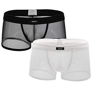 iooico Boxershorts voor heren, zachte mesh-onderbroek, doorschijnende Air 1.1 ondergoed, 01 Zwart+Wit, XL