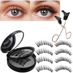 4 paar magnetische natuurlijke look, magnetisch met applicator, herbruikbare magnetische, 3D magnetische wimper partnerset, waterdichte wimpers magnetisch, geen lijm of eyeliner nodig[, ]