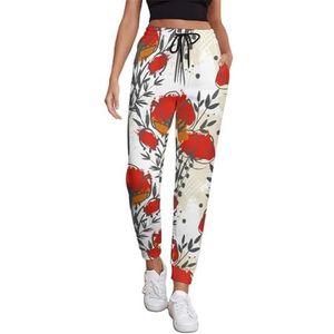 Red Poppies Joggingbroek voor dames, hardloopbroek, joggingbroek, casual broek, elastische taille, lang, met zakken