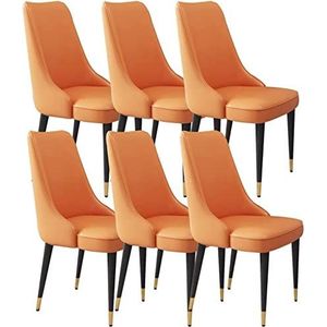 GEIRONV Keuken Eetkamerstoelen Set van 6, Woonkamer Lounge Counter Stoelen Microvezel Leer Stevige Koolstofstaal Metalen Poten Eetstoelen (Color : Orange, Size : 90 * 52 * 51cm)
