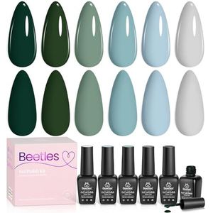 Beetles Blauw Groene Gel Nagellak, 6 Kleuren Mistig Grijs Donkergroen Baby Blauwe Kleur UV Gellak Grenzeloos Bos Set, UV Nagel Diy Manicure Cadeau voor Haar
