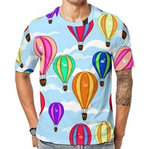 Sky Kleurrijke heteluchtballonnen heren korte mouw grafisch T-shirt ronde hals print casual tee tops 2XL