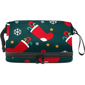 Grote capaciteit reizen cosmetische tas, rode kerst kousen_Mesa De Trabajo 1, make-up tas, waterdichte make-up tas organisator, Meerkleurig, 27x15x14 cm/10.6x5.9x5.5 in