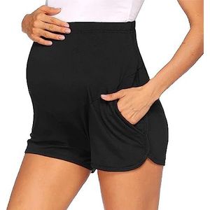 Zwangerschapsshorts, comfortabele broek voor dames, veelzijdige stretch zwangerschapsbroek, effen kleur, buiklift, zwanger kort (zwart, S)