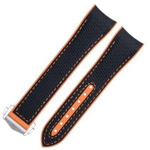 20mm horlogeband 21 mm for 600 horlogeband, zacht fluororubber nylon textuur, volledig rubberen horlogeband, vouwsluiting for 43,5 mm wijzerplaat(Black Orange 6,21mm)