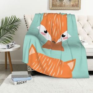 EgoMed Deken, zachte flanellen deken voor slaapkamer bank, lakens 152 x 102 cm, kinderachtige cartoon vos dier