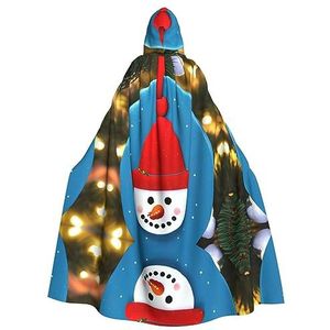 Bxzpzplj Kerstdoos, sneeuwpop, mantel met capuchon voor mannen en vrouwen, volledige lengte Halloween maskerade cape kostuum, 185 cm