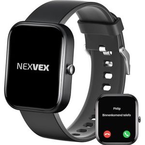 Nexvex® Deluxe Smartwatch Dames en Heren - Sporthorloge met Hartslagmeter - Bloeddrukmeter - Stappenteller - Belfunctie - Smart Watch - Bluetooth Activity Tracker - Android/iOS - 2.0 Inch - Zwart