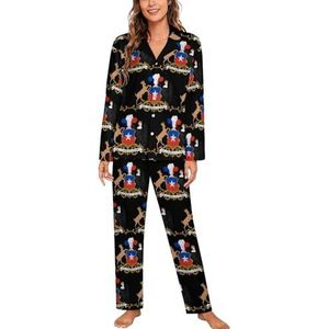 Coat Arms of Chili Vrouwen Lange Mouw Button Down Nachtkleding Zachte Nachtkleding Lounge Pyjama Set M