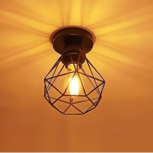 iDEGU Vintage industriële plafondlamp met metalen kooi, hanglamp, geometrisch design, E27 plafondlamp voor slaapkamer, café, restaurant, hal, gang, 16 cm, diamantkooi