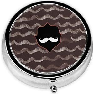 Pillendoosje met spiegel, retro pillendoosje met 3 vakken, snor patroon, kleine pillenorganizer voor portemonnee of zak, decoratieve metalen medicijnen, vitamine-organizer, unieke geschenken