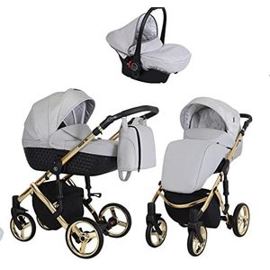 Lux4Kids Kinderwagen, buggy, 3-in-1, 2-in-1, Isofix-selectie, Tiara Gold by Black Silver G05, 2-in-1, zonder babyzitje