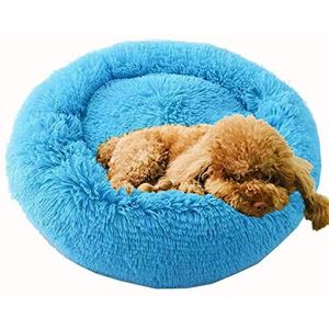 Deluxe pluizige extra grote hondenbedden bank, kalmerende pluche donut huisdier kattenbed, wasbaar rond hondenkussen voor grote middelgrote honden - 110 cm-blauw