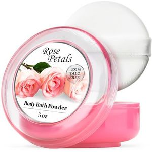 R-NEU 1 Pack Body Powder voor vrouwen met bladerdeeg, 100% talkvrij, elegante rozenblaadjes geurend stof, na bad voor zachte huid, extra groot, (5 oz)