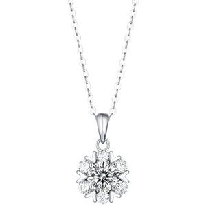 925 zilveren sneeuwvlokketting vrouwelijke Moissan diamanten hanger sieraden witgoud sleutelbeenketting for vriendin (Color : 1 carat moissanite, Size : 925 silver)