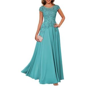 Dames chiffon moeder van de bruid jurk plooien Avond Prom jurken Cocktail Jurken Plus Size, Aqua_blauw, 32