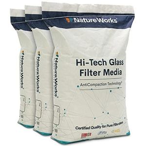 Nature Works Hi-Tech filterglas voor zwembadfilterinstallaties, zandfilterinstallatie, van 100% zuiver vlak glas, milieuvriendelijk, korrel 0,6 tot 1,0 mm (60 kg)