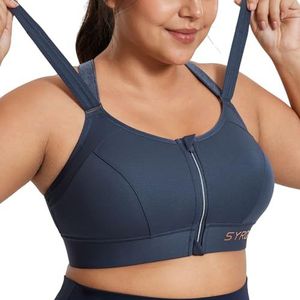 SYROKAN Sport BH Vrouwen Sterke Ondersteuning Wired BH's Voorsluiting Gewatteerd Non-wired Goede Ondersteuning Inkt Blauw 75C