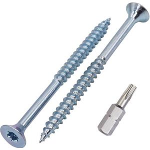 SKIR'CO (10 stuks) Verzinkte stalen houtschroeven 6,0 x 80 mm, Torx verzonken kopschroeven, spaanplaatschroeven, gedeeltelijk schroefdraad