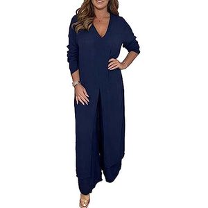 Lange Broekenset in Effen Kleur Gemakkelijke Combinatie Wijde Pijpen Broeken Sociaal Feest Lange Broekenset met Lange Mouwen (2XL)