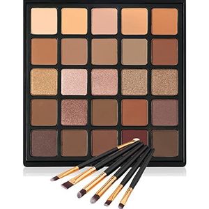 Matte and Shimmer Oogschaduwpalet, Vodisa 25 Smoky Warm Color Eye Shadows Glitter Make-up Kit Make Up Brush Set Nature Nude Earth Tone Waterproof B