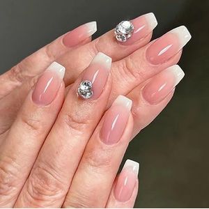 24 stuks Franse kunstnagels - Volledige dekking kunstnagels Vierkante plaknagels - Franse vierkante acryl kunstnagels met lijm for vrouwen en meisjes Nail Art(Pink Gradient Diamonds)