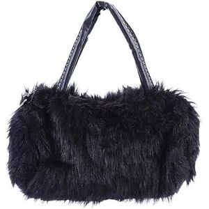 TYNXK Faux Fur Handtas Schouder Messenger Bag Tote Vrouwen Lange Bont Gras Handtas, Zwart, Eén maat