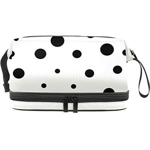 Dubbellaags Cosmetische Tas Blck Witte Polka Dot Draagbare Make-up Tas Reizen Organizer Pouch Voor Vrouwen Meisjes Toiletries Tassen, Meerkleurig, 27x15x14 cm/10.6x5.9x5.5 in, Make-up zakje
