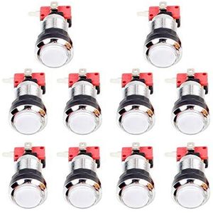 EG STARTS 10 x chrome led-verlichte drukknop met 4,8 mm interface-microschakelaar voor zuilgangen, machines, videospelletjes, Mame Jamma, verdeeld, 12 V knoppen (wit)