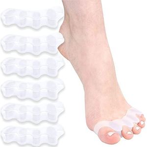 Teenspreider siliconen voor alle tenen, 6 x, tenenspreider, hallux valgus, correctie, gel teenslippers voor bunion-correctie, correctie voor alle tenen, correctie voor hamertenen (Wit)