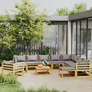 Rantry 12-delige tuinbankset met kussens van massief acaciahout, slaapbank, woonkamer, banken voor buiten, tuinbank, woonkamer, terras, buiten