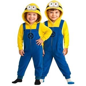United Labels Minions kostuum voor kinderen, geel, blauw, jumpsuit, uniseks, overall met capuchon, eendelig voor carnaval, themafeest, geel/blauw, 122-128
