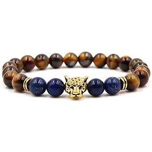 Handgemaakte kralenarmband, Natuurlijke tijgeroogsteen met gouden luipaard spacer en lapis lazuli sieraden elegante eenvoudige stijl armband yoga sierlijke paren armband cadeau for verjaardag