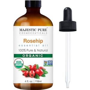 Majestic Pure Rosehip Oil for Face, Nails, Hair and Skin, Pure & Natural, Cold Pressed Premium Rose Hip Seed Oil, 4 oz