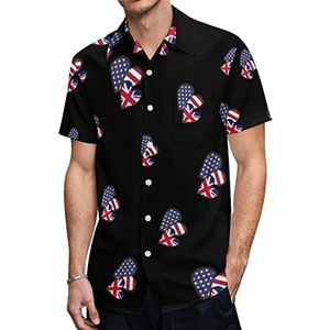 Harten Amerikaans Engeland Vlag Heren Hawaiiaanse Shirts Korte Mouw Casual Shirt Button Down Vakantie Strand Shirts 5XL