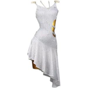 Yhwacyznm Professionele Latin wedstrijdjurken Glanzende strass dansrok voor samba rumba High end Cha Cha outfit Tango danskleding Asymmetrische zoom,A,L