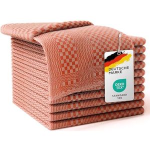 LEFUNDA® Set van 10 Theedoeken - 100% katoenen keukenhanddoeken, 220 GSM, Zacht, Super Absorberende Handdoeken, Volledig Twijn, 50x70cm (Oranje, 10)