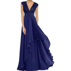 Dames chiffon moeder van de bruid jurk plooien Avond Prom jurken Cocktail Jurken Plus Size, koningsblauw, 32