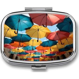 Gekleurde Paraplu's Pillendoos Pil Organizer Pil Case 2 Compartiment Geneeskunde Pil Organizer Kleine Pil Case Pil Container Pillenhouder Leuke Pillendoos Mini Pillendoosje