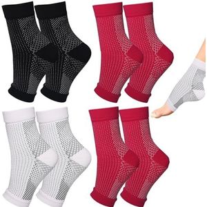 FANGCCC 4 paar orthopedische compressiesokken, Orthoback sokken, compressiekousen, voetcompressie-enkelsteun, neuropathische, roze, zwart en wit, L/XL