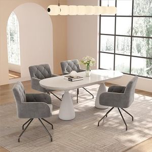 Aunlva Set van 4 eetkamerstoelen met ruitpatroon, gestoffeerde stoel met 4 metalen poten, moderne loungestoel, woonkamerstoel voor slaapkamer, werkkamer en bureau, fluweel, lichtgrijs