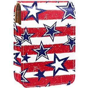 Gepersonaliseerde Lipstick Case Draagbare Make-up Tas Cosmetische Pouch Lippenstift Houder Make-up Organizer Streep Ster Rood, Meerkleurig, 9.5x2x7 cm/3.7x0.8x2.7 in