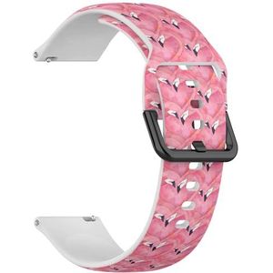 Compatibel met Garmin Forerunner 255S/255S Music/265S/Rey/Venu 2S/Venu 3S/Vivoactive 4S/Vivomove 3S, (aquarel roze flamingo) 18 mm zachte siliconen sportband armband armband